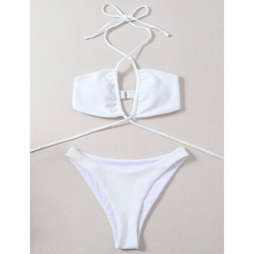 Sexy White Strappy Halter Bikini - Picture 2 of 7